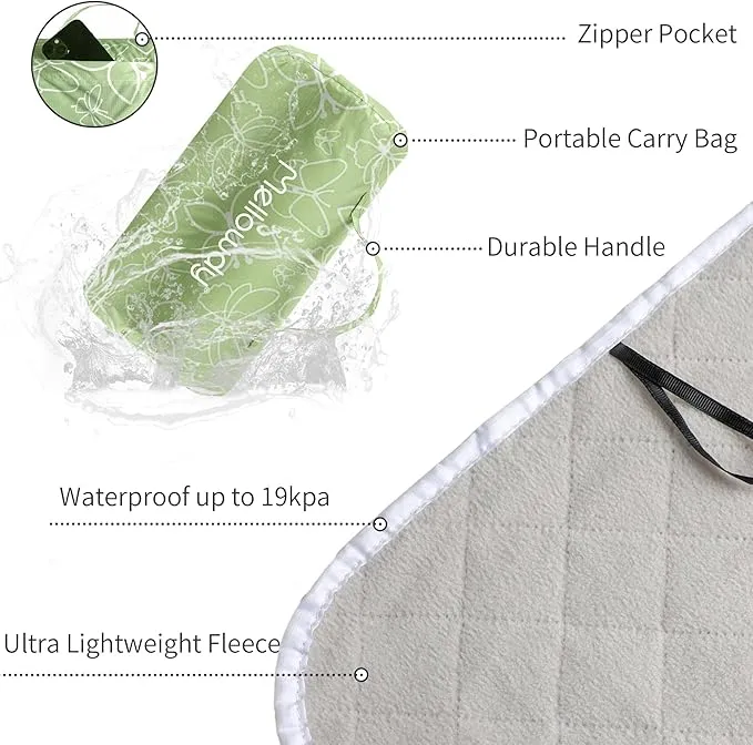 Mellowdy Companion Outdoor Printing Blanket - Waterproof, Wind-resistant, Warm, Utility Blanket for Camping, Picnic, Stadium, Beach, Gameday, Travel, Foldable with Carrying Bag（Spring Butterfly,55x80）