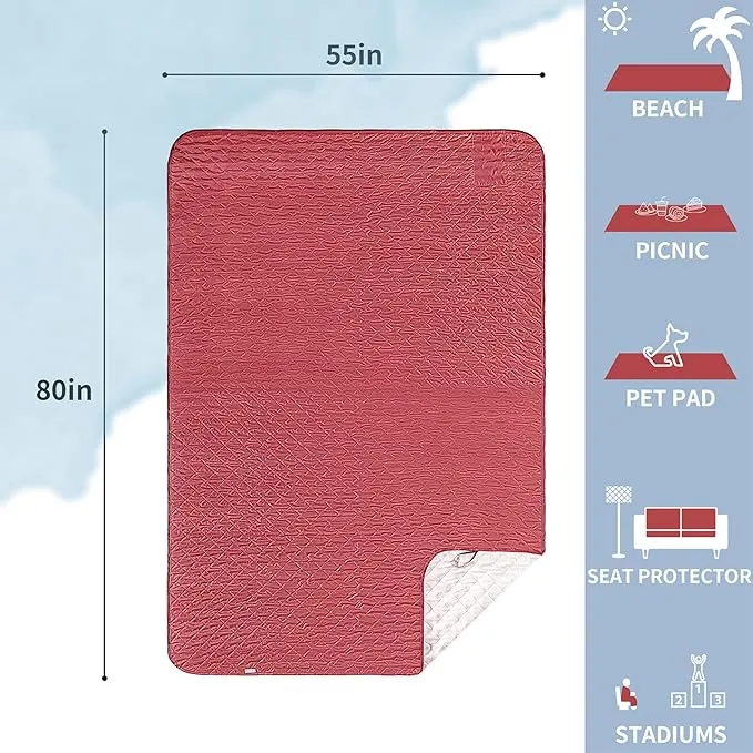 Mellowdy Easy-Carry Outdoor Blanket - Waterproof, Windproof, Warm, Utility Blanket for Camping, Picnic, Stadium, Beach, Gameday, Travel, Foldable with Carrying Bag (Life Red,55x80 inch)