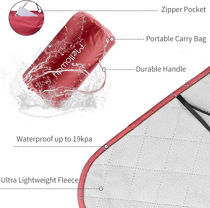 Mellowdy Easy-Carry Outdoor Blanket - Waterproof, Windproof, Warm, Utility Blanket for Camping, Picnic, Stadium, Beach, Gameday, Travel, Foldable with Carrying Bag (Life Red,55x80 inch)