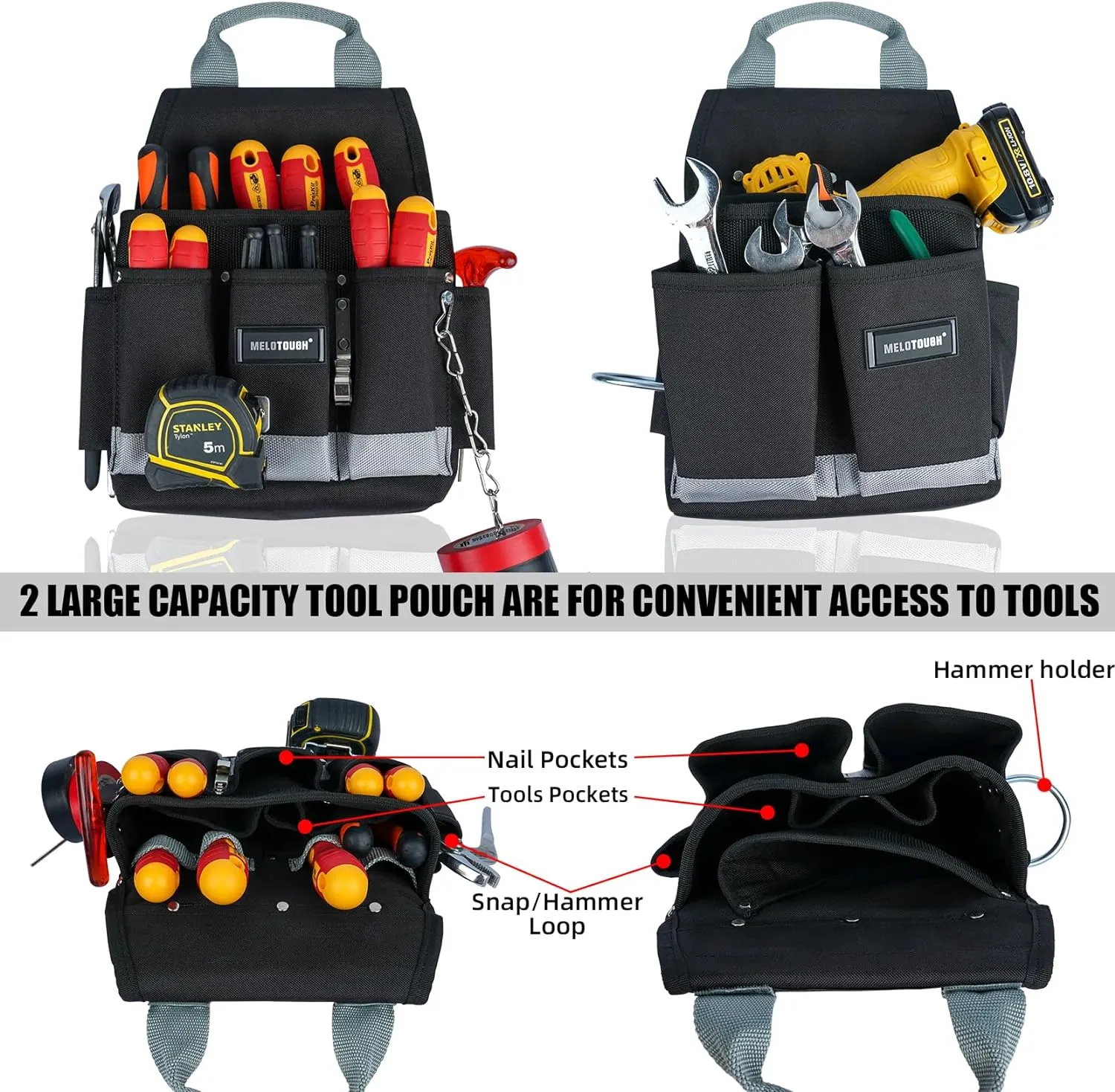 MELOTOUGH Electrician Padded Construction Rig Tool Belt Work Apron Tool Pouch Bag Combo Tool Rig with Carry Handles for Carpenter,Construction,Utility Belt