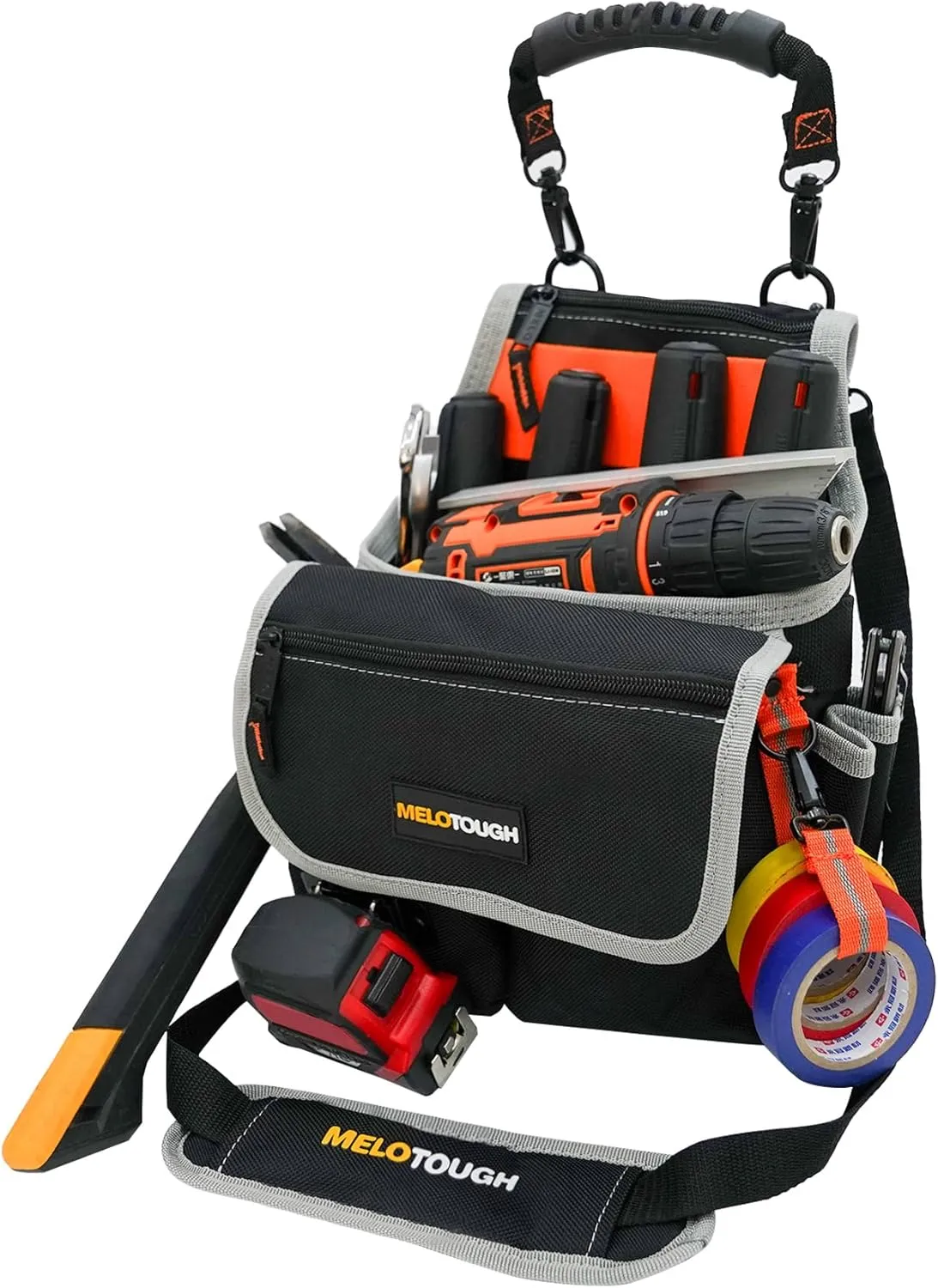 MELOTOUGH Electrician Tool Pouch Bag with Shoulder Strap 20 Pockets Tool Belt Pouch Tool Holster with Hammer Loop Tool Bag for Tradesman,Carpenter