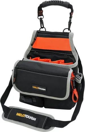 MELOTOUGH Electrician Tool Pouch Bag with Shoulder Strap Tool Belt Pouch with Rain Cover and Electrical Tape Strap,Hammer Holder Electricians Tool Bag (20 Pockets)