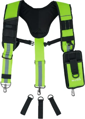 MELOTOUGH Reflective Safety Tool Belt Suspenders Construction Bag Suspenders Padded Work belt Suspenders for Carpenter/Electrician/Roofing/Farmer work Suspension Rig(Reflective Green)