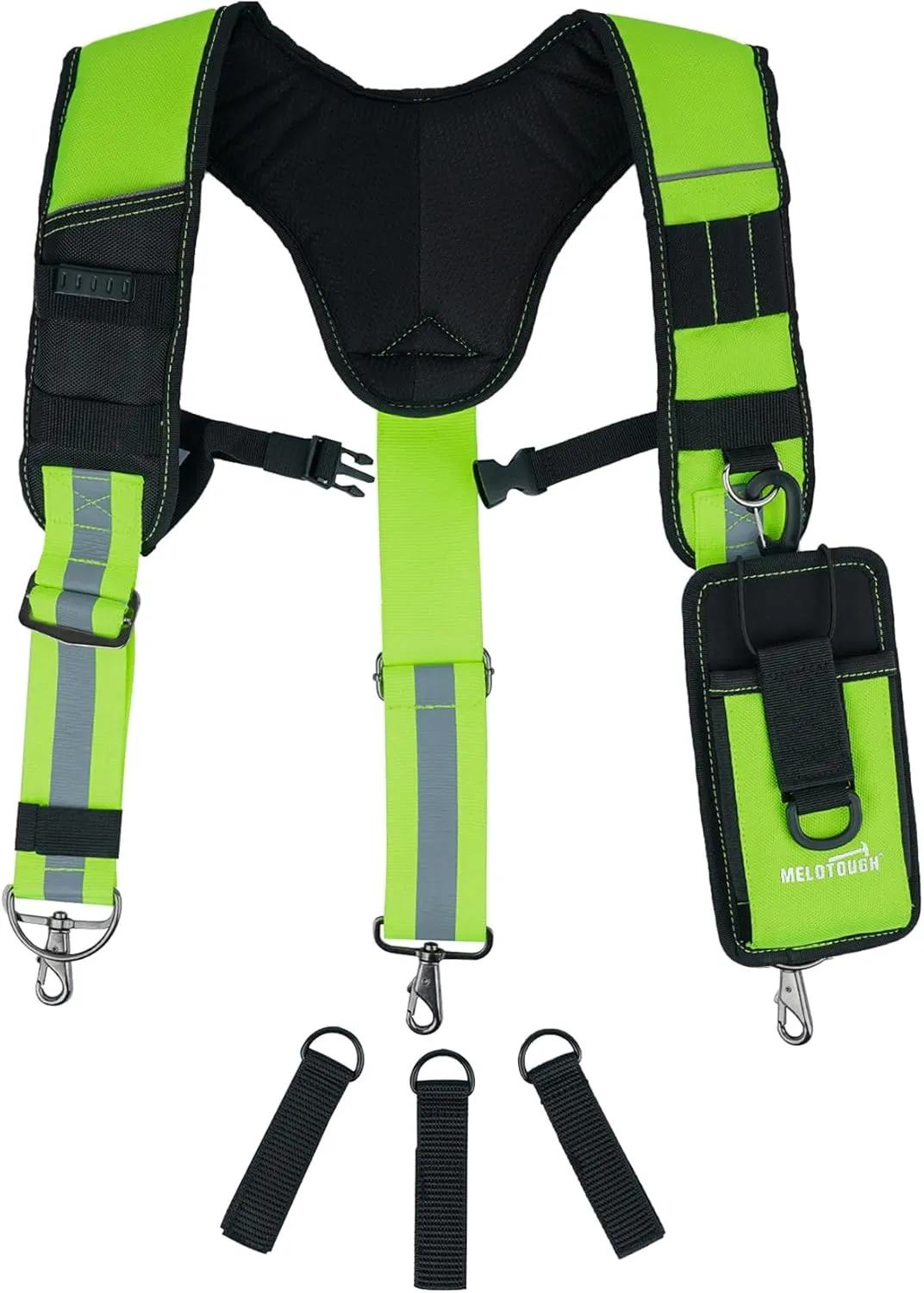 MELOTOUGH Reflective Safety Tool Belt Suspenders Construction Bag Suspenders Padded Work belt Suspenders for Carpenter/Electrician/Roofing/Farmer work Suspension Rig(Reflective Green)