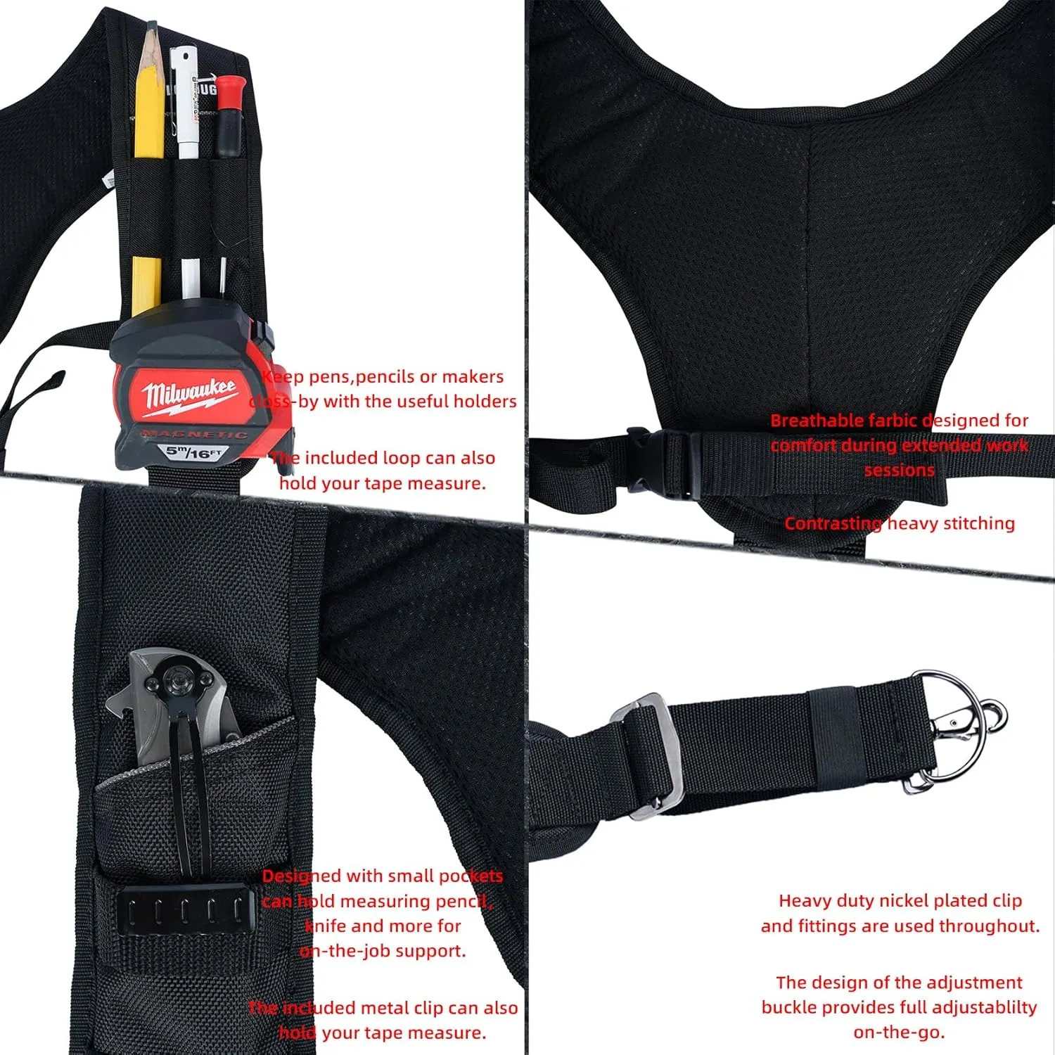 MELOTOUGH Tool Belt Suspenders Work Belt Suspenders for Men Big and Tall Construction Bag Suspenders Padded Work belt for Carpenter/Electrician/Roofing/Farmer work(Y Back)