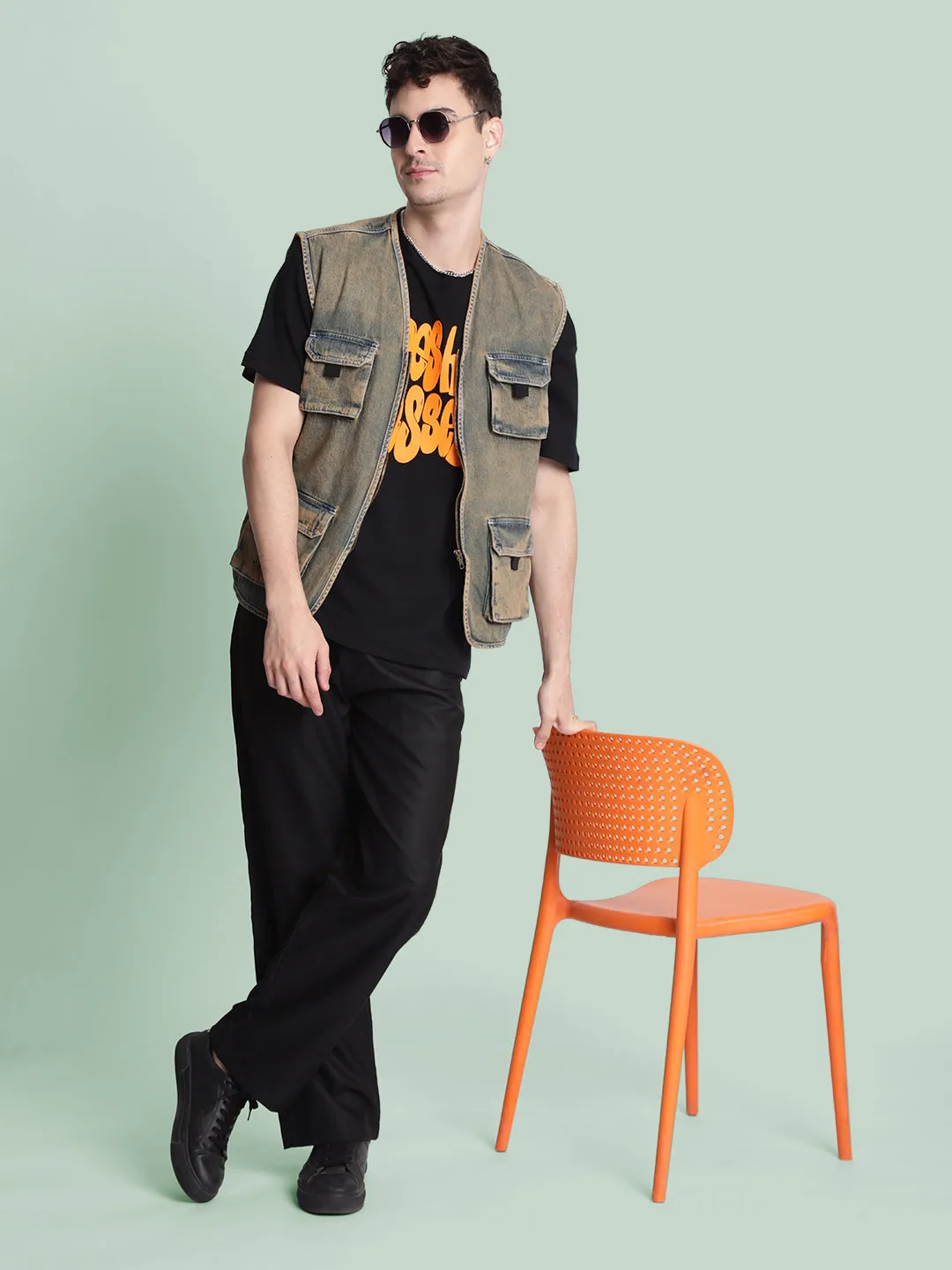 Men Utility Pocket Olive-Tinted Sustainable Denim Jacket