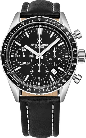 Men's 17000.6537 'Aviator' Black Dial Leather Strap Chronograph Automatic Watch