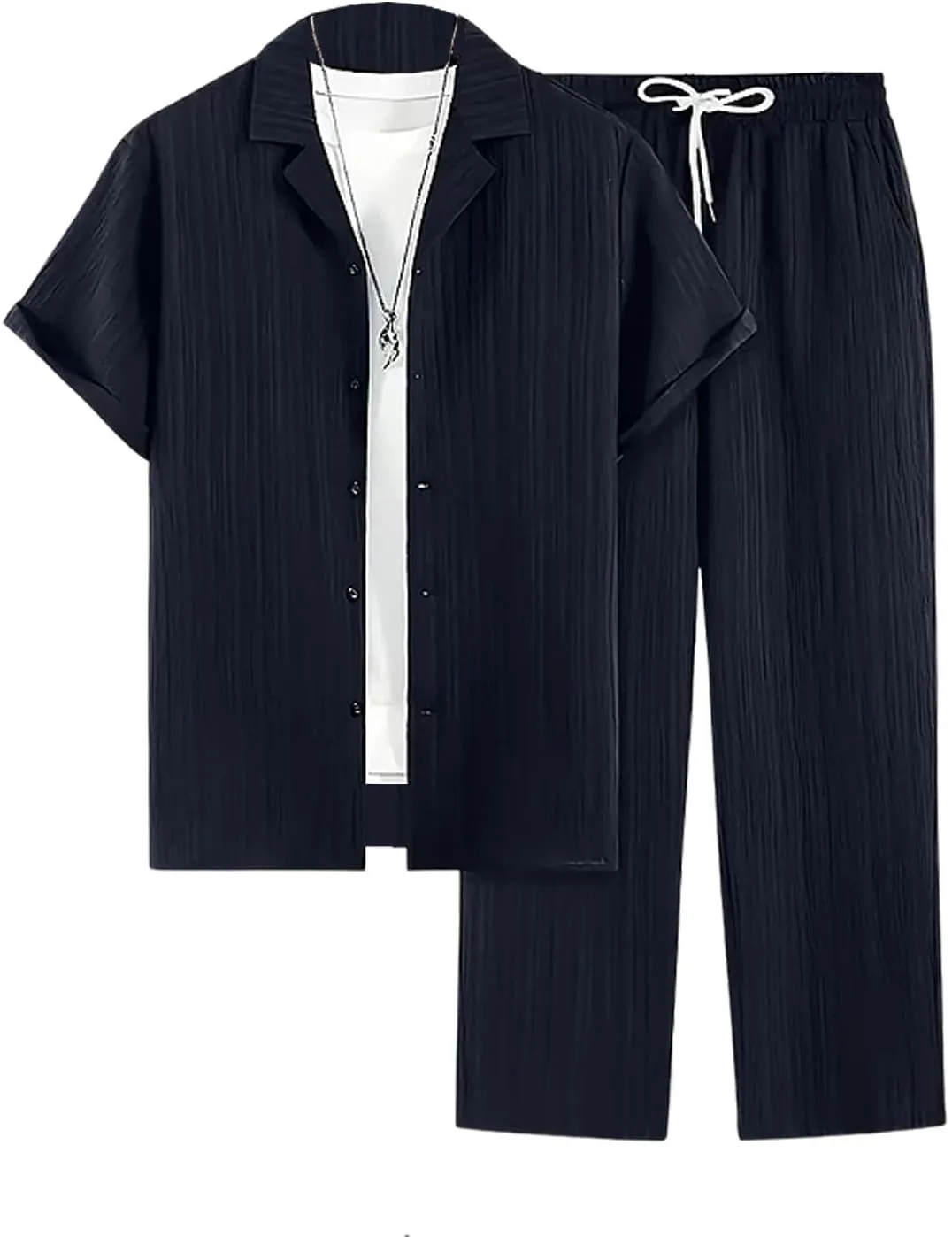 Men's 2 Piece Outfit Button Down Short Sleeve Loose Pants Set Summer Beach Vacation Outfits