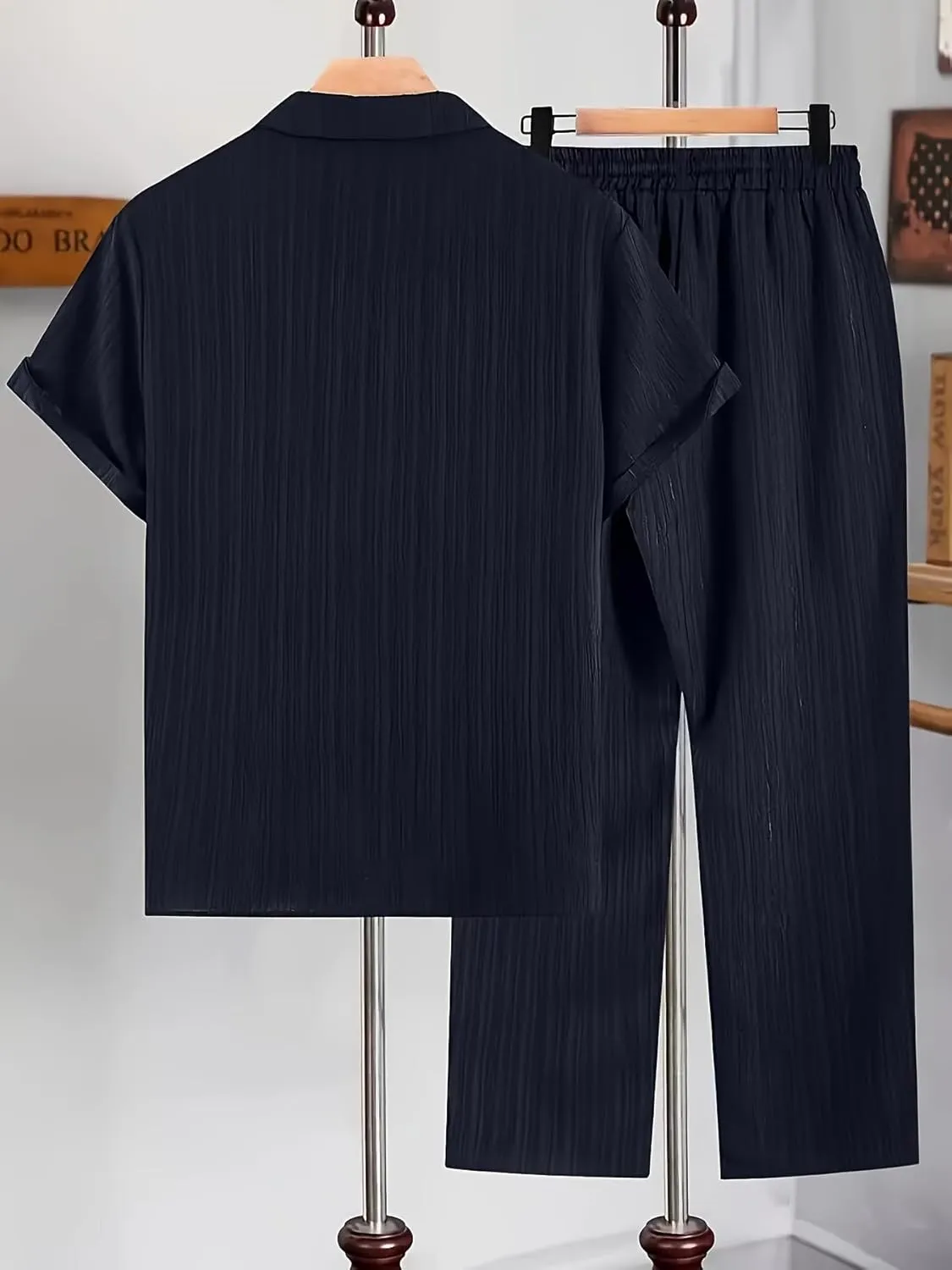 Men's 2 Piece Outfit Button Down Short Sleeve Loose Pants Set Summer Beach Vacation Outfits