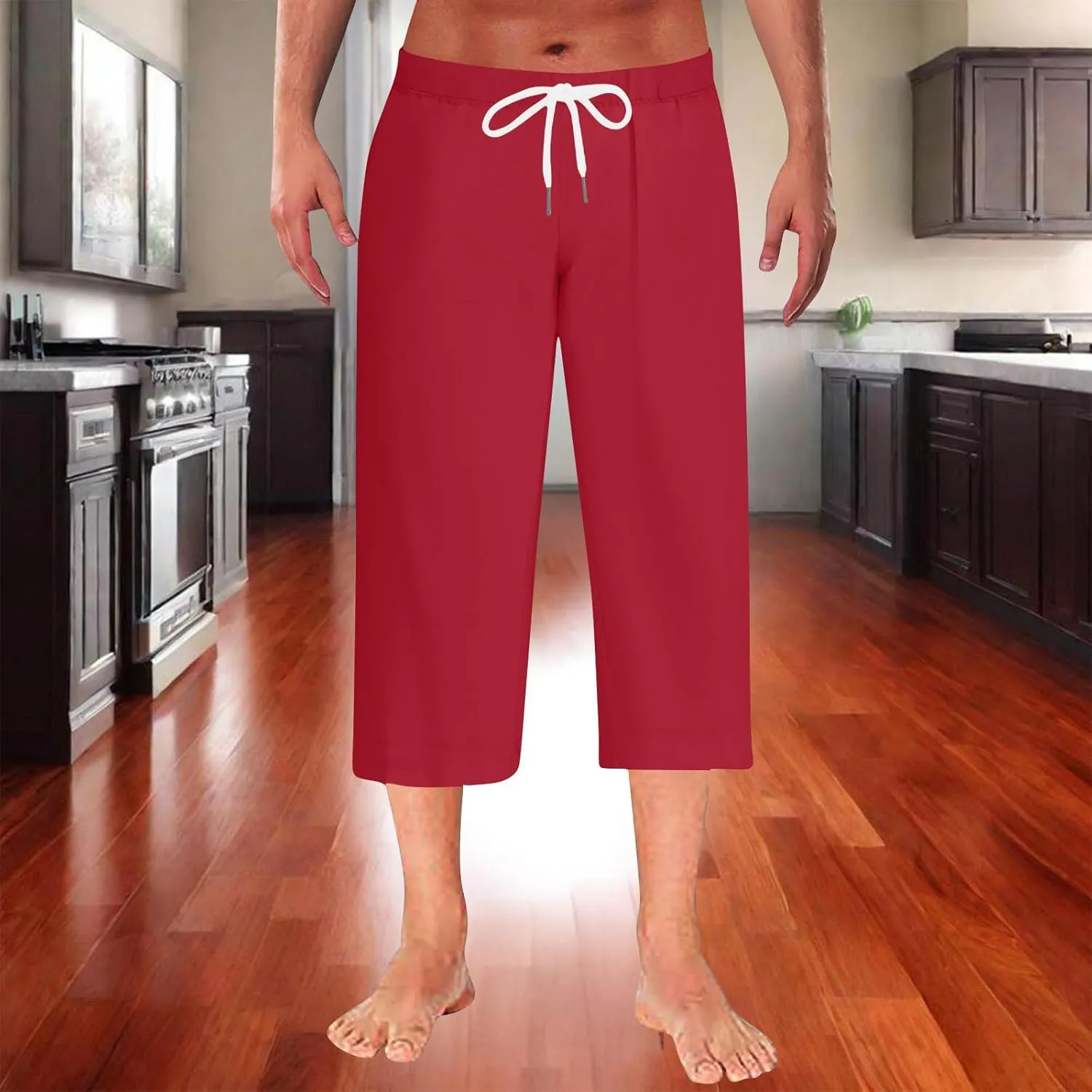 Mens Capri Pajama Pants Elastic Waist Drawstring Pilates Yoga Beach Lounge Sleep Pjs Casual Lightweight & Comfortable
