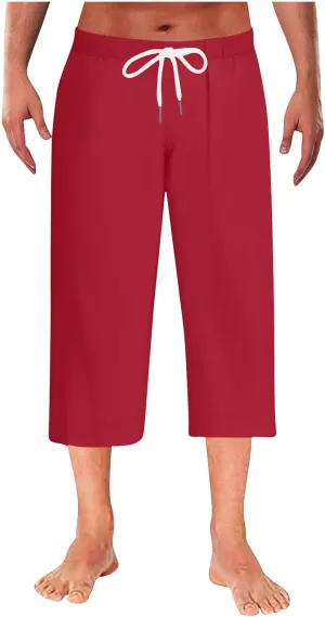 Mens Capri Pajama Pants Elastic Waist Drawstring Pilates Yoga Beach Lounge Sleep Pjs Casual Lightweight & Comfortable