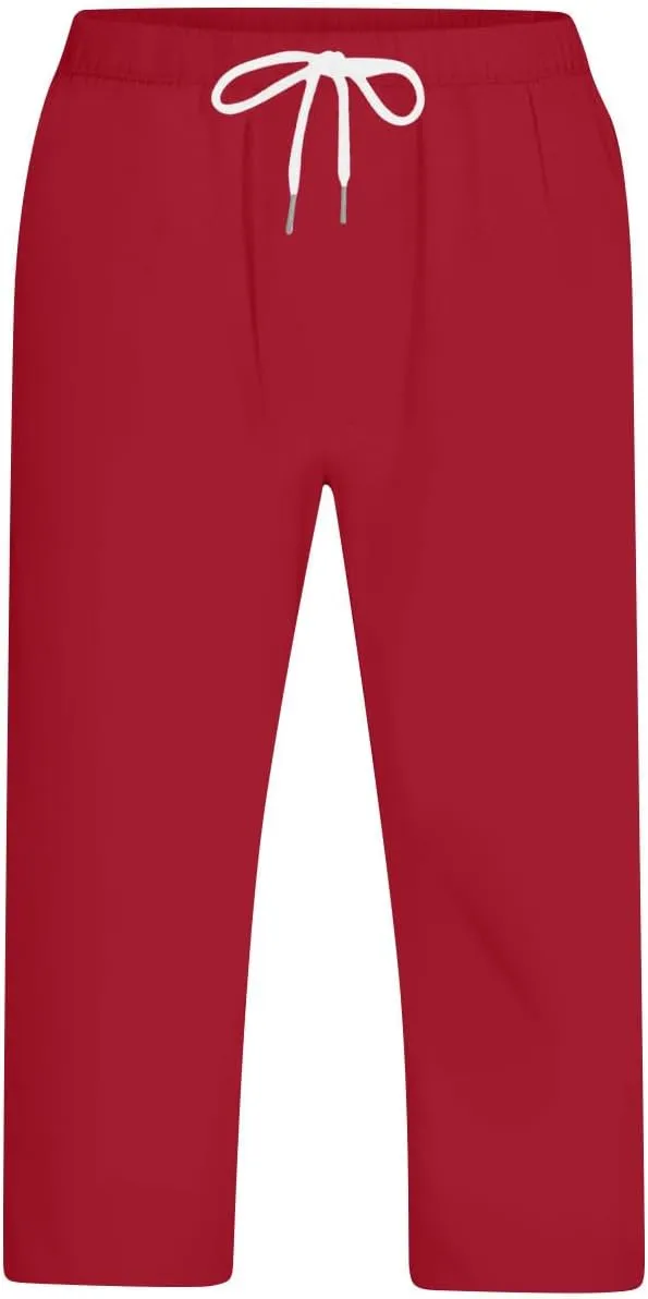 Mens Capri Pajama Pants Elastic Waist Drawstring Pilates Yoga Beach Lounge Sleep Pjs Casual Lightweight & Comfortable