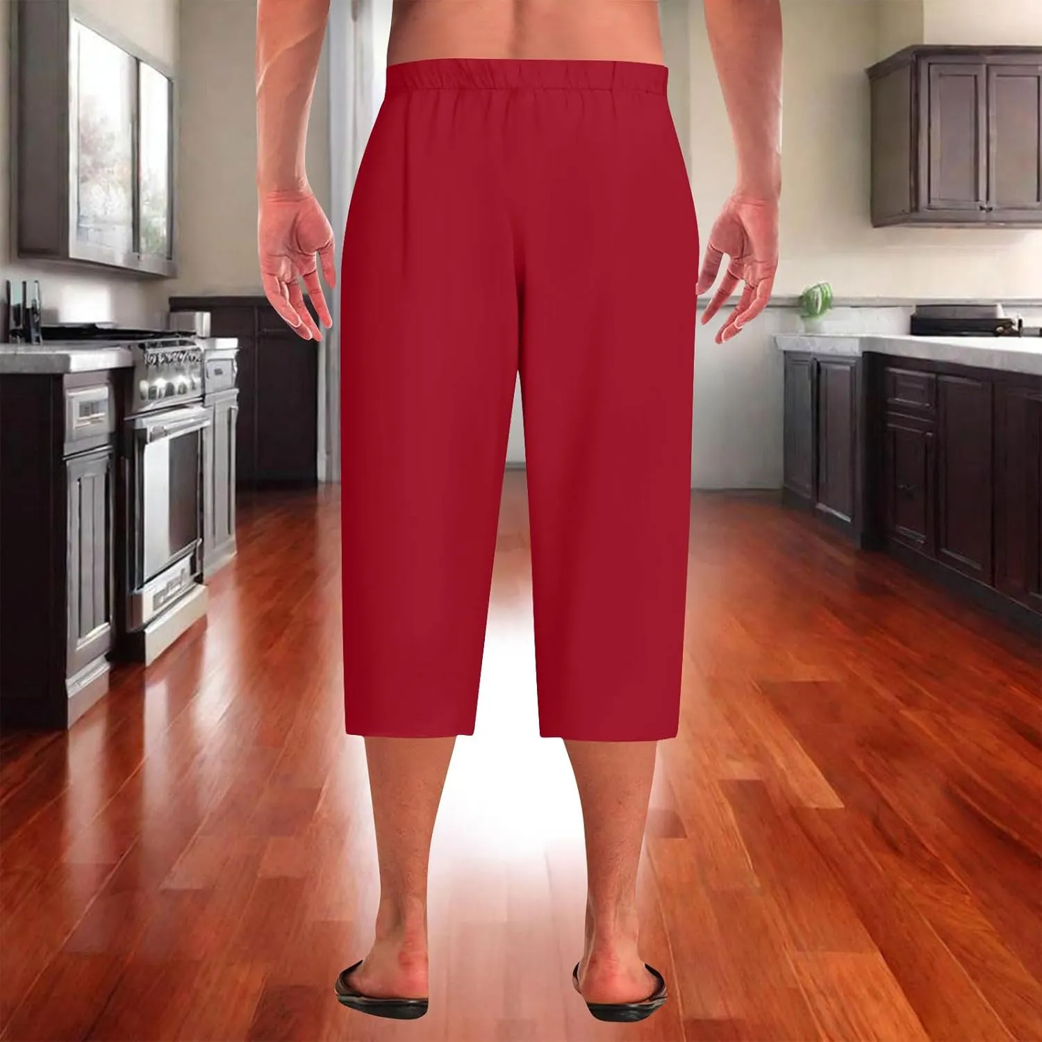 Mens Capri Pajama Pants Elastic Waist Drawstring Pilates Yoga Beach Lounge Sleep Pjs Casual Lightweight & Comfortable