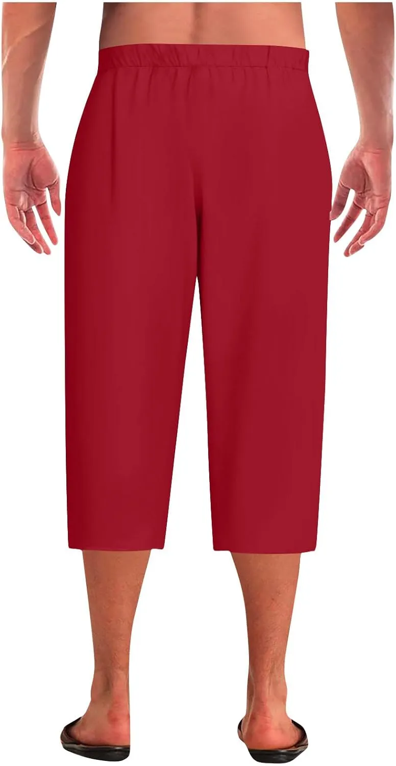 Mens Capri Pajama Pants Elastic Waist Drawstring Pilates Yoga Beach Lounge Sleep Pjs Casual Lightweight & Comfortable