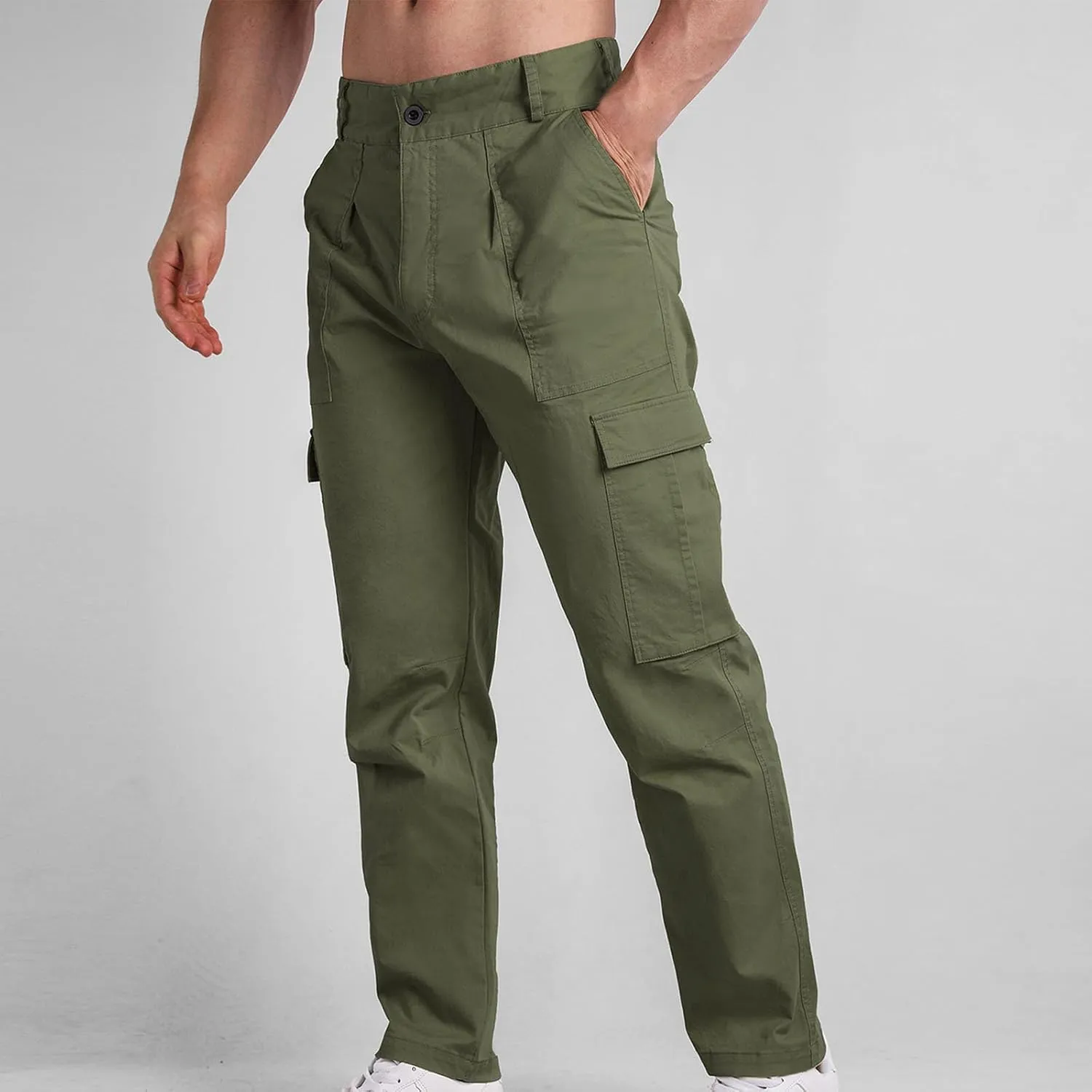 Mens Cargo Casual Pants Outdoor Hiking Pants Light Multi-Pocket Pants Autumn Sports Pants Running Travel Pants