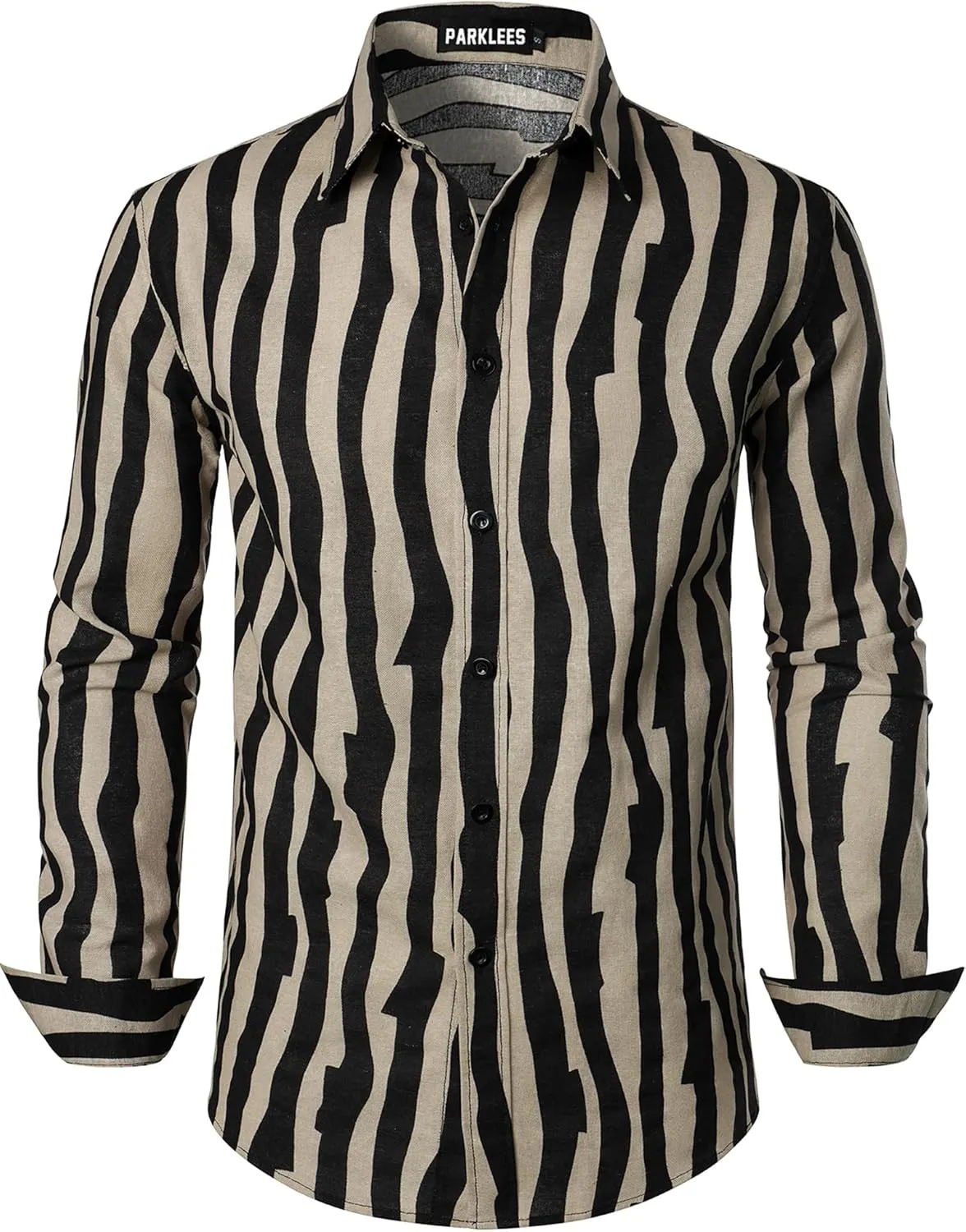 Men's Cotton Linen 70s Disco Retro Traditional Pattern Printed Long Sleeve Button Down Shirt