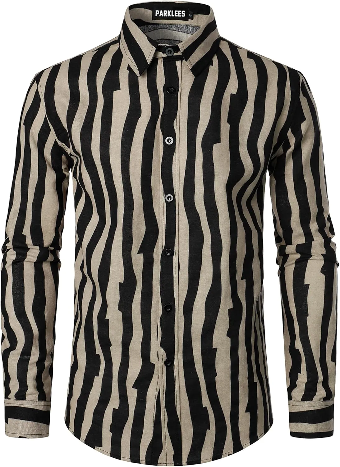 Men's Cotton Linen 70s Disco Retro Traditional Pattern Printed Long Sleeve Button Down Shirt