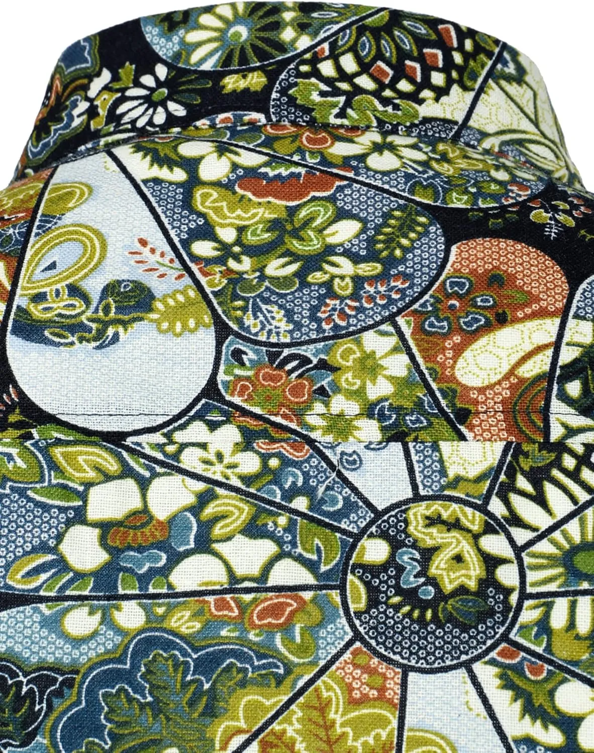 Men's Cotton Linen 70s Disco Retro Traditional Pattern Printed Long Sleeve Button Down Shirt