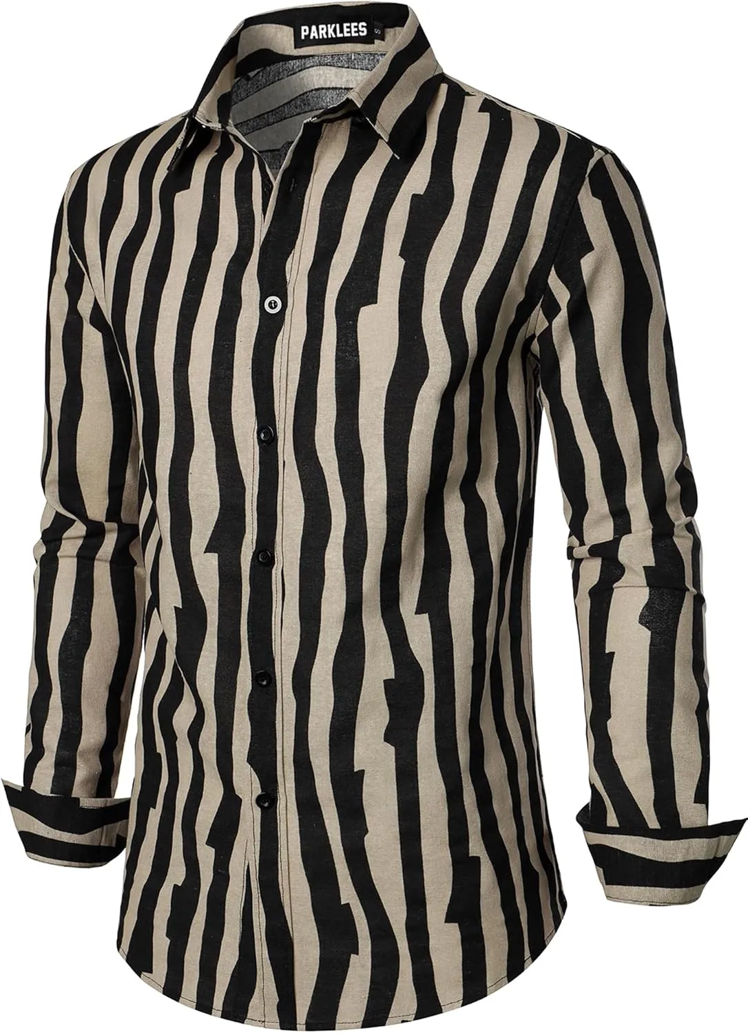 Men's Cotton Linen 70s Disco Retro Traditional Pattern Printed Long Sleeve Button Down Shirt