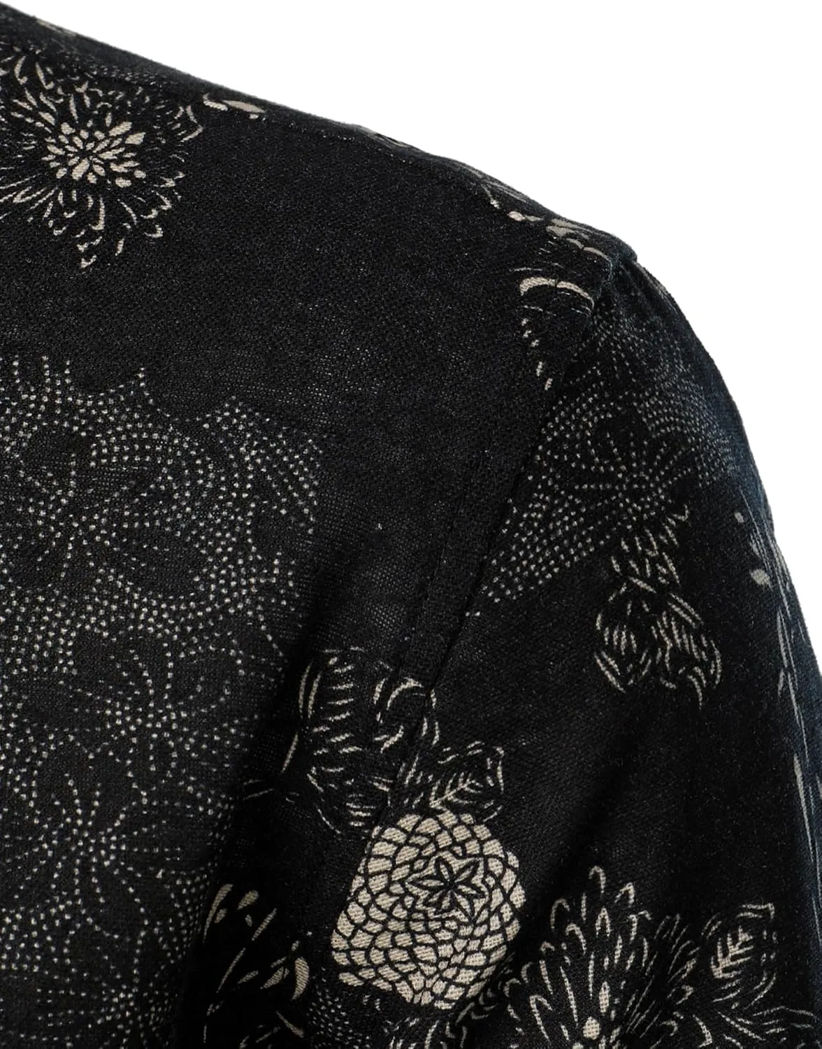 Men's Cotton Linen 70s Disco Retro Traditional Pattern Printed Long Sleeve Button Down Shirt