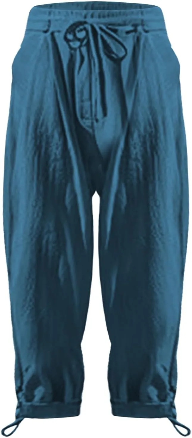 Men's Cotton Linen Harem Pants Soft Stretchy Waist Casual Hippie Trousers Lightweight Loose Fitting Beach Yoga Pant