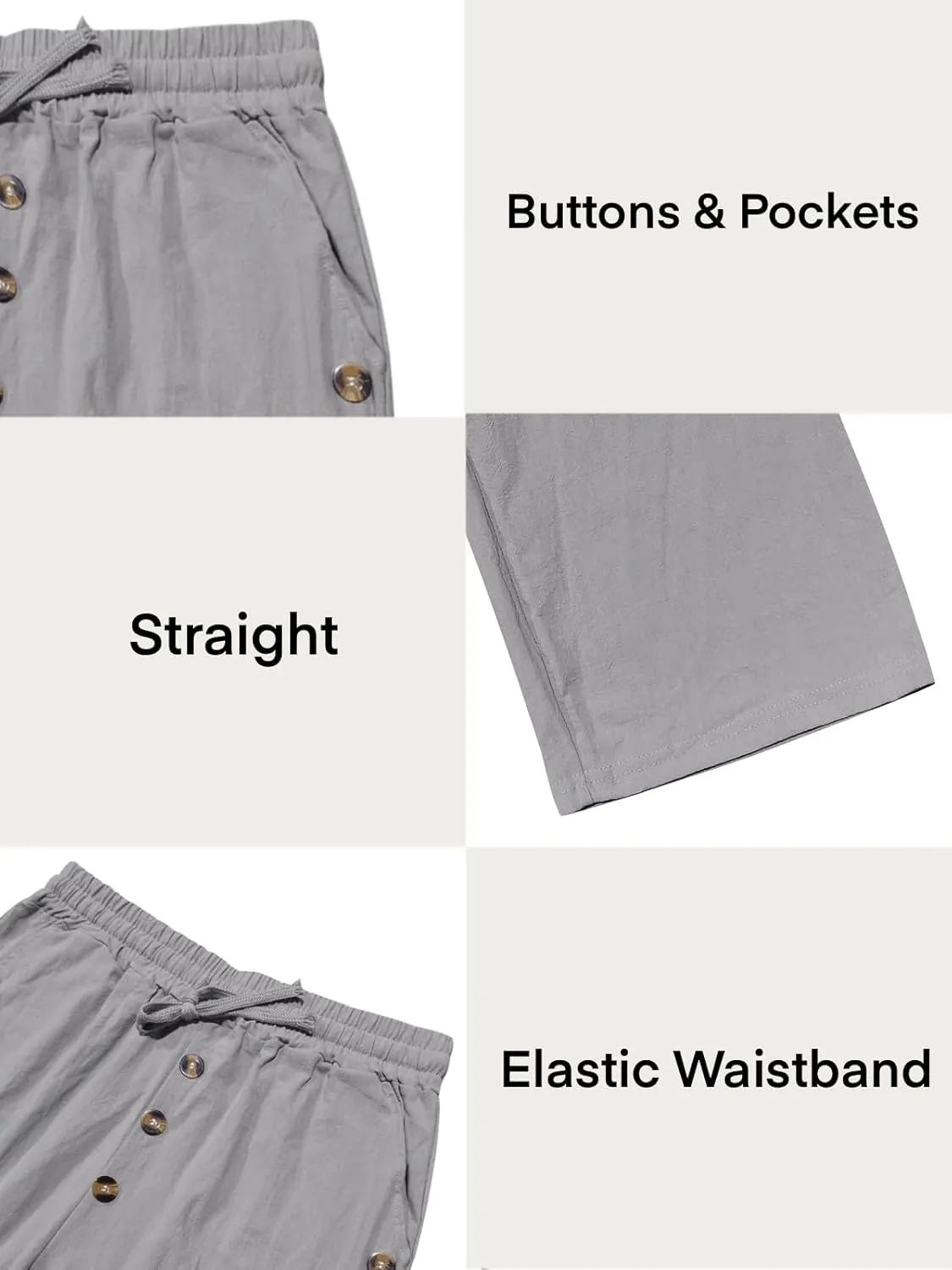 Mens Cotton Linen Pants Casual Summer Vacation Baggy Beach Pants Buttoned Drawstring Yoga Trousers with Pockets