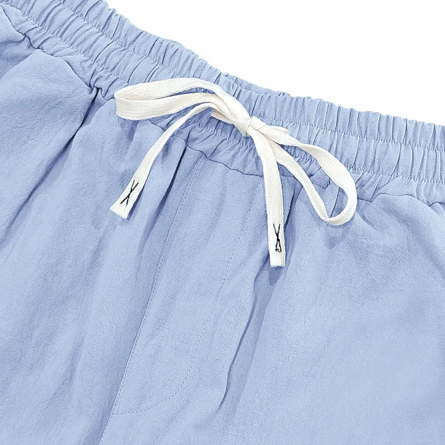 Mens Drawstring Linen Pants Loose Fit Casual Summer Beach Plain Trousers Fashion Outdoor Hiking Camping Wedding Pant