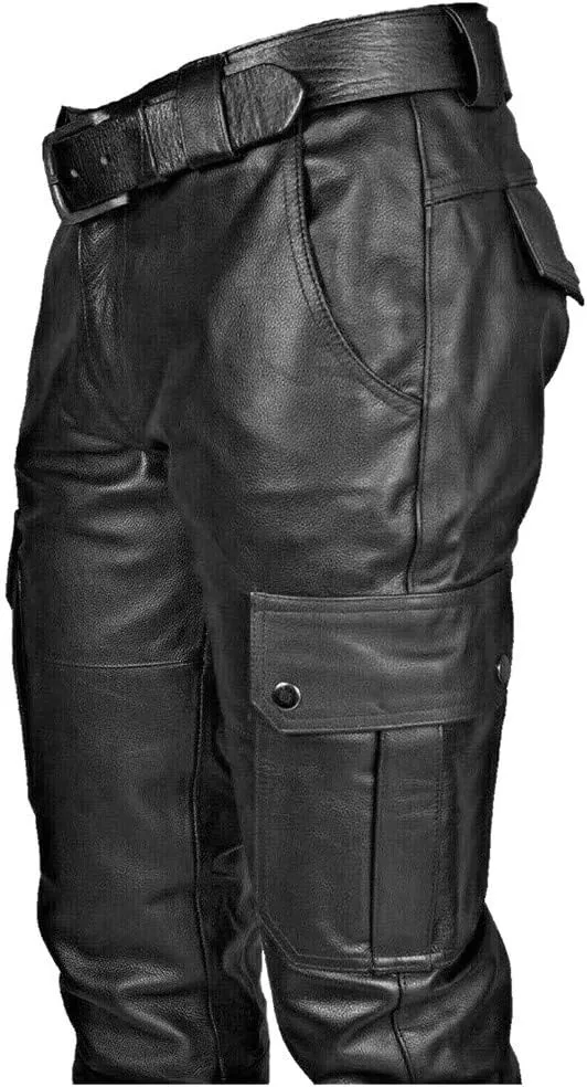 Men's Faux Leather Pants - Steampunk Goth Trousers with Slim Fit and Pockets