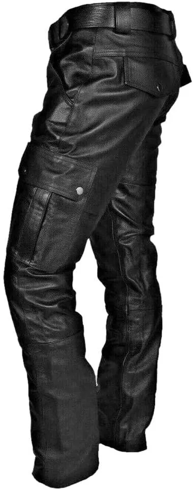 Men's Faux Leather Pants - Steampunk Goth Trousers with Slim Fit and Pockets