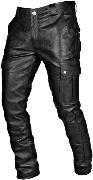 Men's Faux Leather Pants - Steampunk Goth Trousers with Slim Fit and Pockets