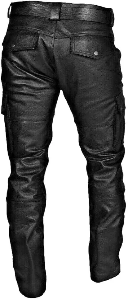 Men's Faux Leather Pants - Steampunk Goth Trousers with Slim Fit and Pockets