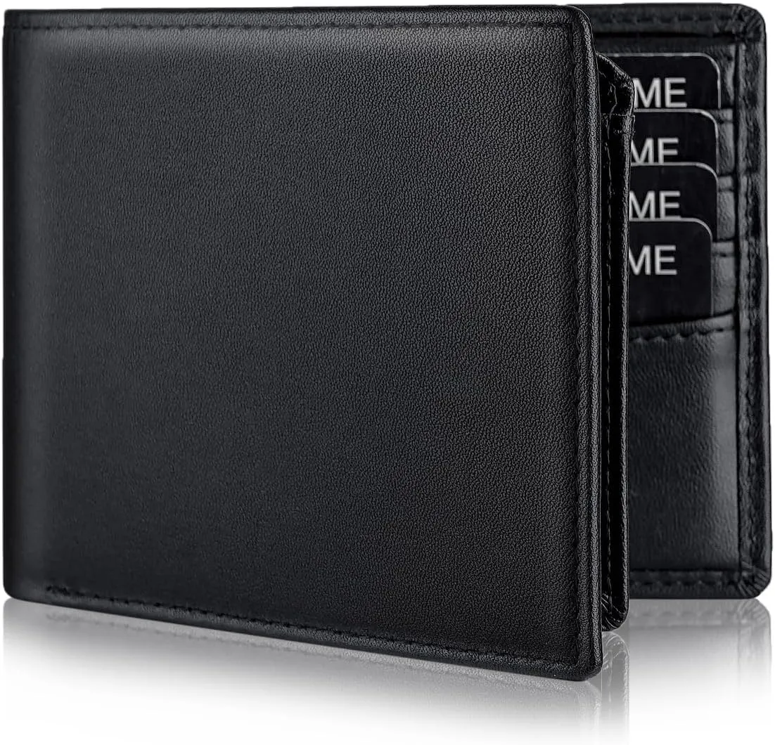 Mens Genuine Leather Bifold RFID Blocking Wallet with 14 Card Slots, ID Window & 2 Cash Pocket - Includes Gift Box