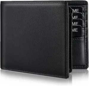 Mens Genuine Leather Bifold RFID Blocking Wallet with 14 Card Slots, ID Window & 2 Cash Pocket - Includes Gift Box