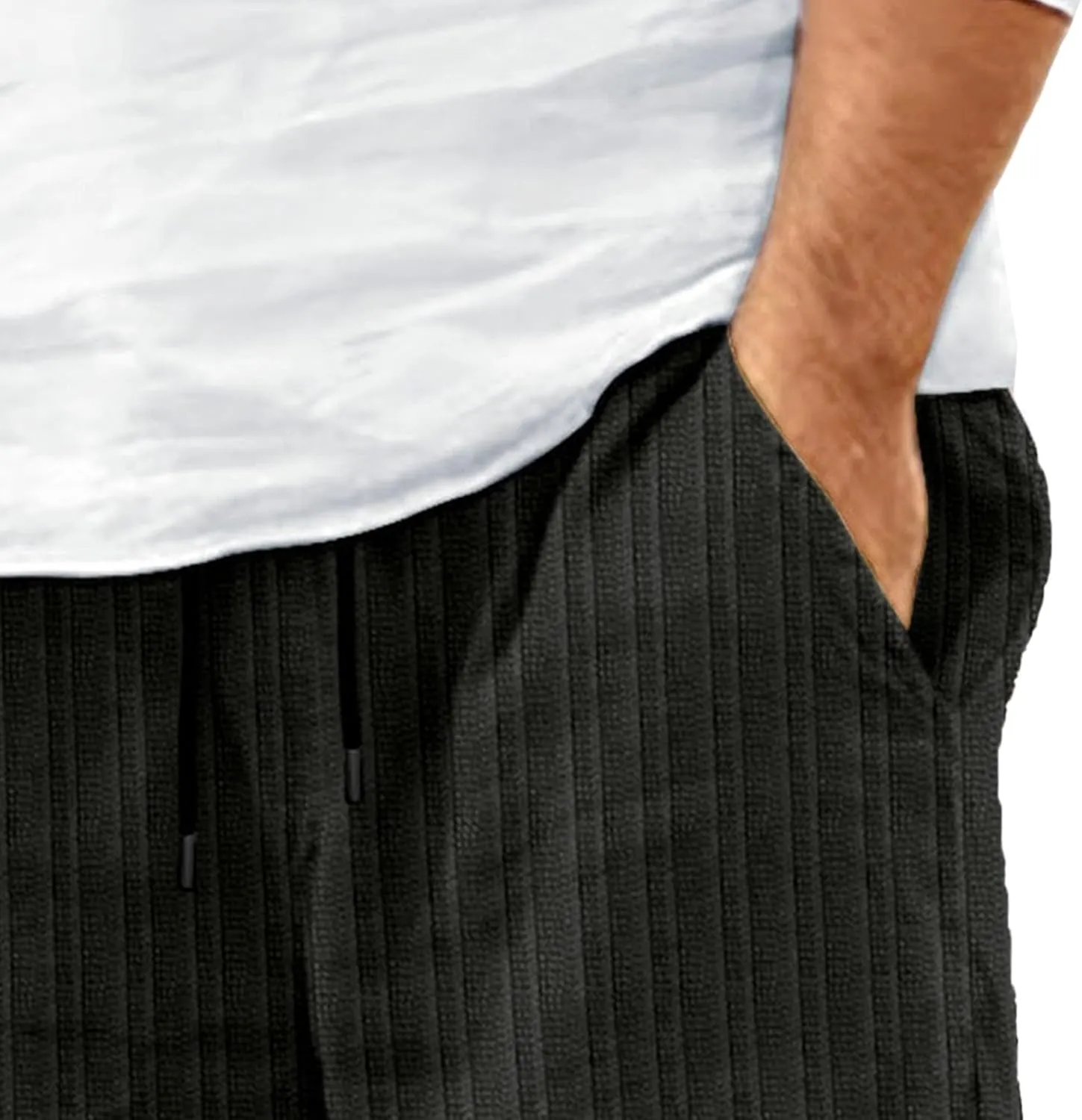 Mens Linen Flat Front Casual Shorts Classic Fit Drawstring Beach Shorts Elastic Waist Drawstring Beach Short