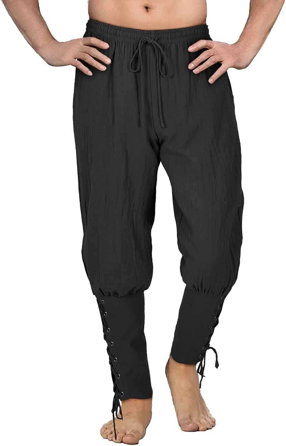 Men's Pirate Pants Renaissance Medieval Viking Pants Linen Ankle Banded Trousers Halloween Costume