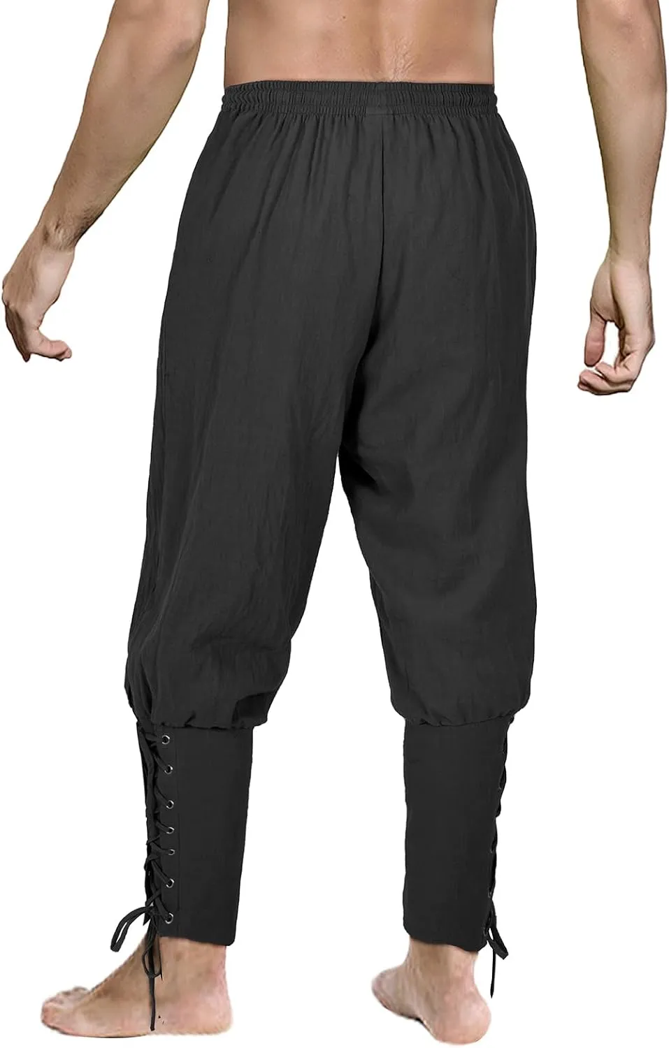 Men's Pirate Pants Renaissance Medieval Viking Pants Linen Ankle Banded Trousers Halloween Costume