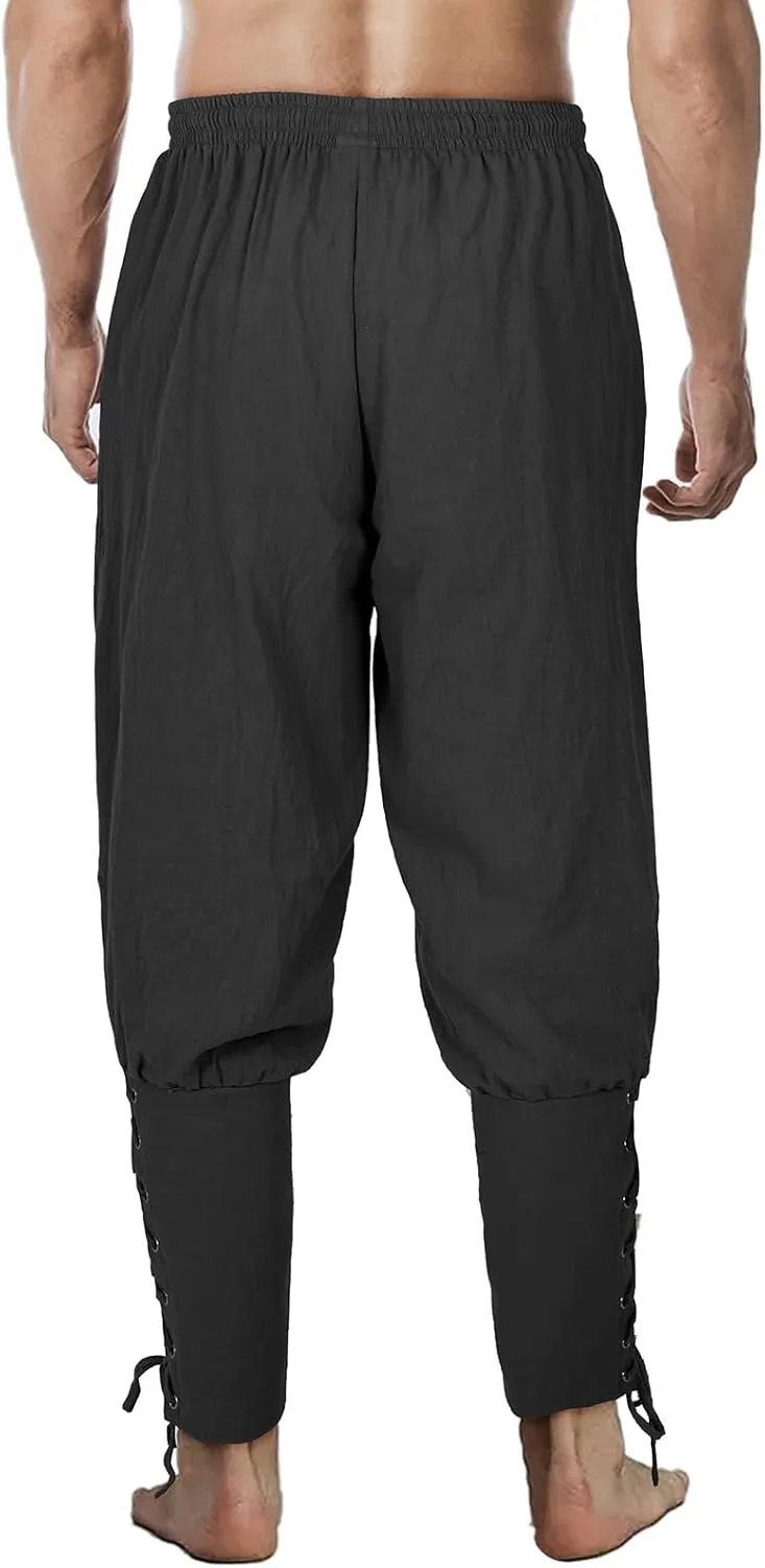 Men's Pirate Pants Renaissance Medieval Viking Pants Linen Ankle Banded Trousers Halloween Costume
