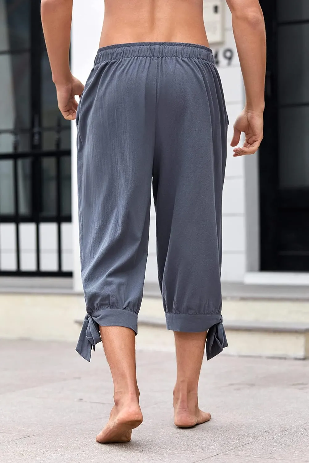 Mens Pirate Shorts Halloween Medieval Renaissance Banded Pants Viking Knicker Colonial Linen Costume