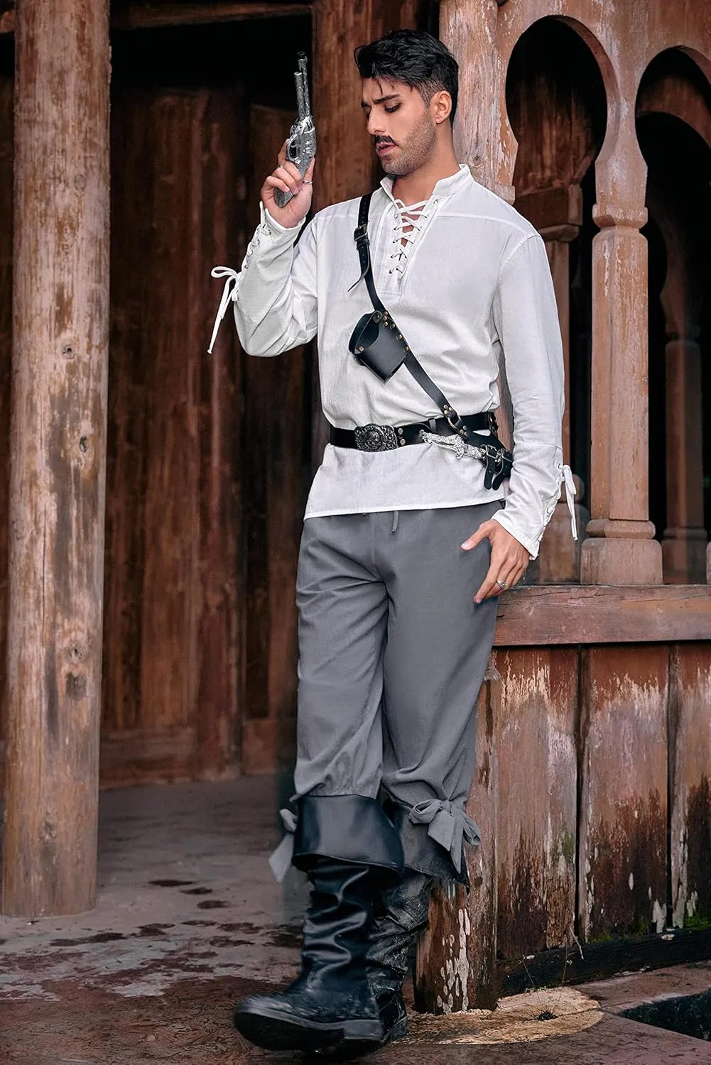 Mens Pirate Shorts Halloween Medieval Renaissance Banded Pants Viking Knicker Colonial Linen Costume