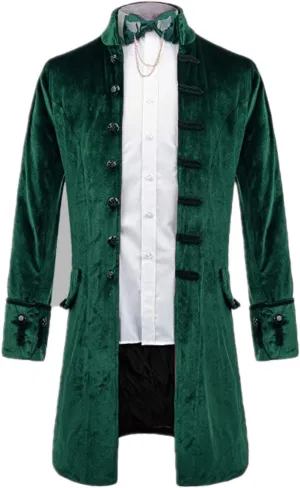 Mens Retro Velvet Victorian Steampunk Long Blazer Jacket Gothic Frock Coat JK003