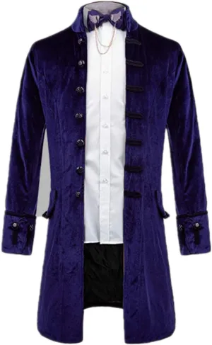 Mens Retro Velvet Victorian Steampunk Long Blazer Jacket Gothic Frock Coat JK003