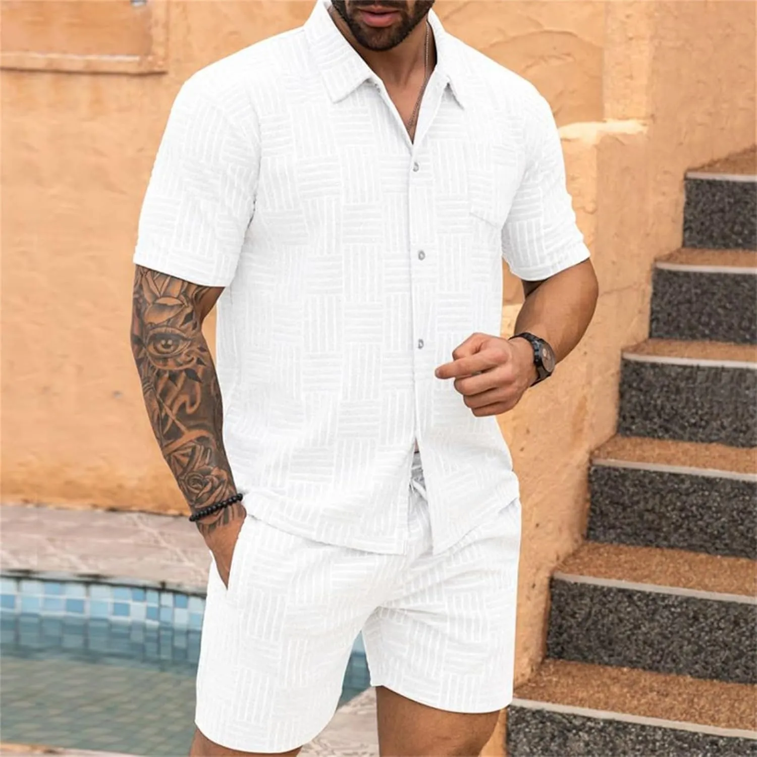 Mens Sport Set 2024 Summer Outfit Exercise Clothes For Men Full Zip Sweatsuit Set 80s Outfit For Men Athletic Sets