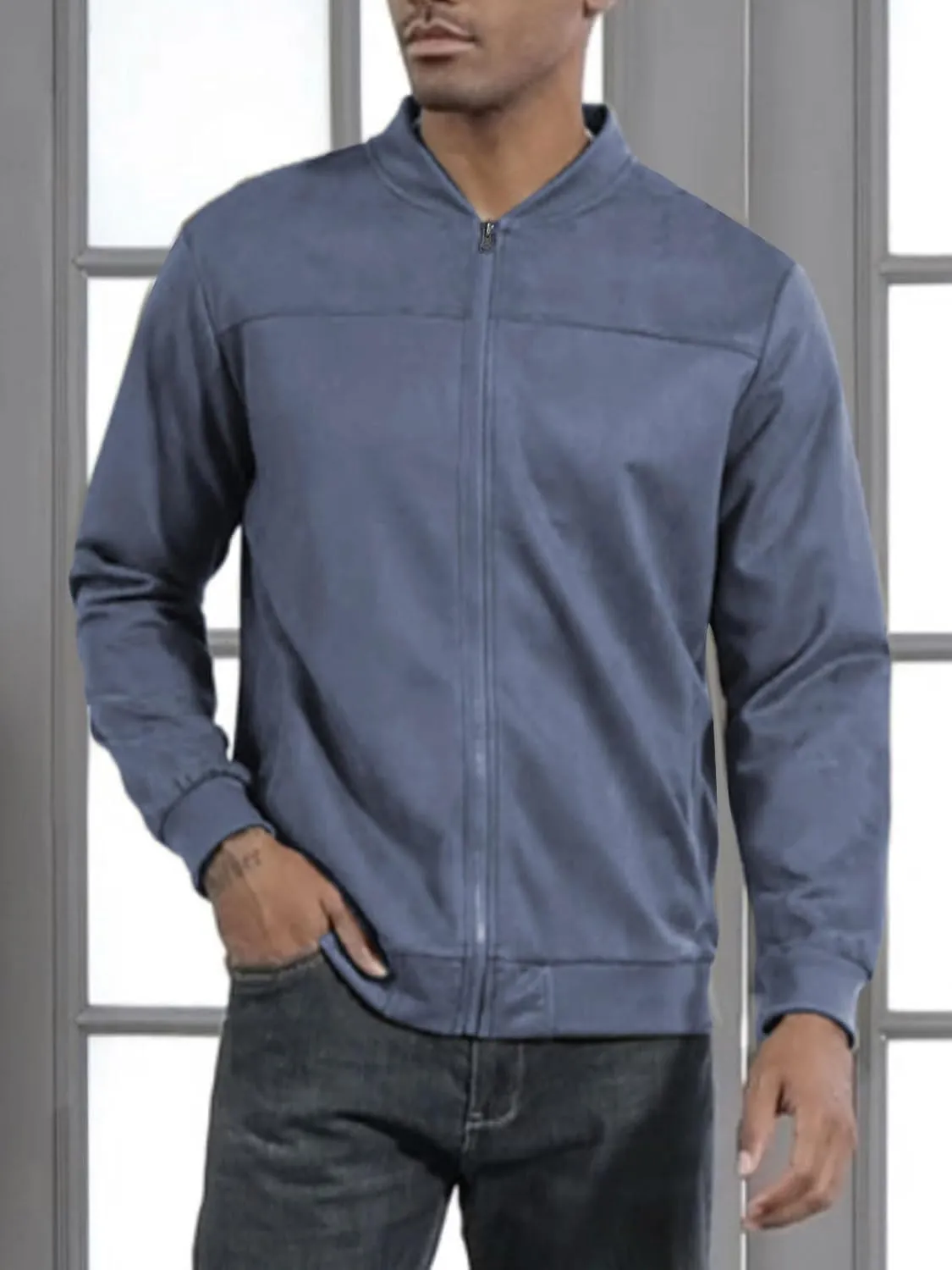 Men's Vintage Lightweight Suede Aviator Jacket Casual Stylish Fall Jackets Full Zip Knit Jackets