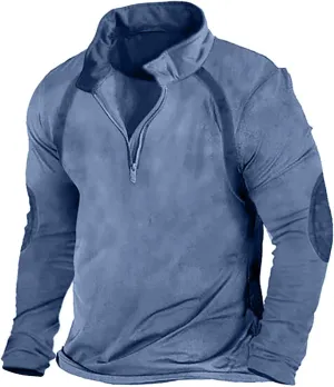 Mens Washed Tactical Rugged Sweatshirts Quarter Zip Cargo Pullover Distressed Long Sleeve Running Winter Jackets