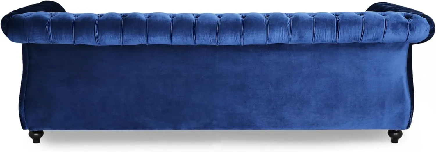Merax Upholstered Chesterfield Sofa, Classic Retro Style 3 Seater Rolled Arm Couch for Living Room Bedroom Office, Navy Blue