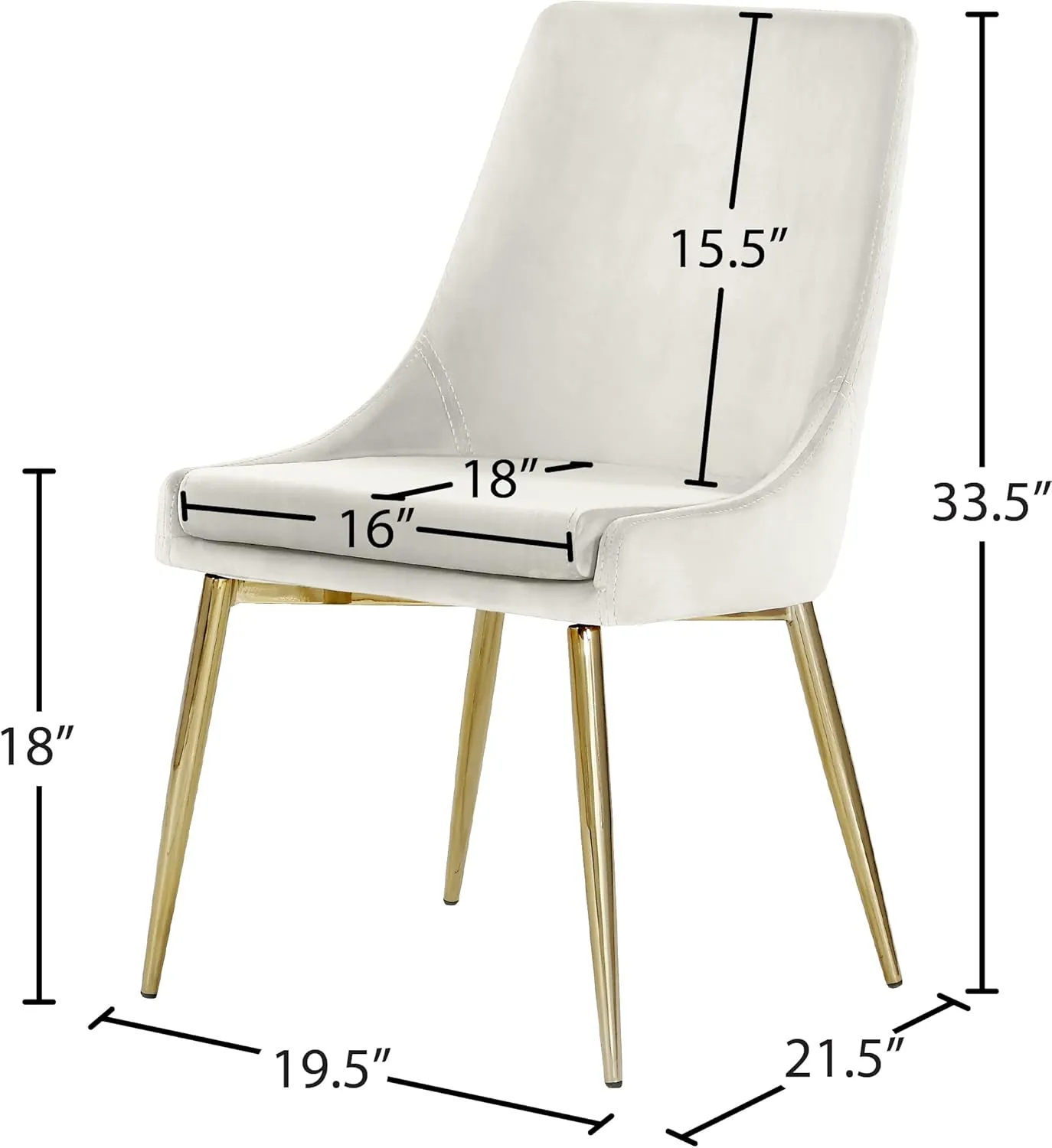 Meridian Furniture Karina Collection Modern | Contemporary Velvet Upholstered Dining Chair with Sturdy Metal Legs, Set of 2, 19.5" W x 21.5" D x 33.5" H, Cream