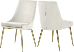 Meridian Furniture Karina Collection Modern | Contemporary Velvet Upholstered Dining Chair with Sturdy Metal Legs, Set of 2, 19.5" W x 21.5" D x 33.5" H, Cream