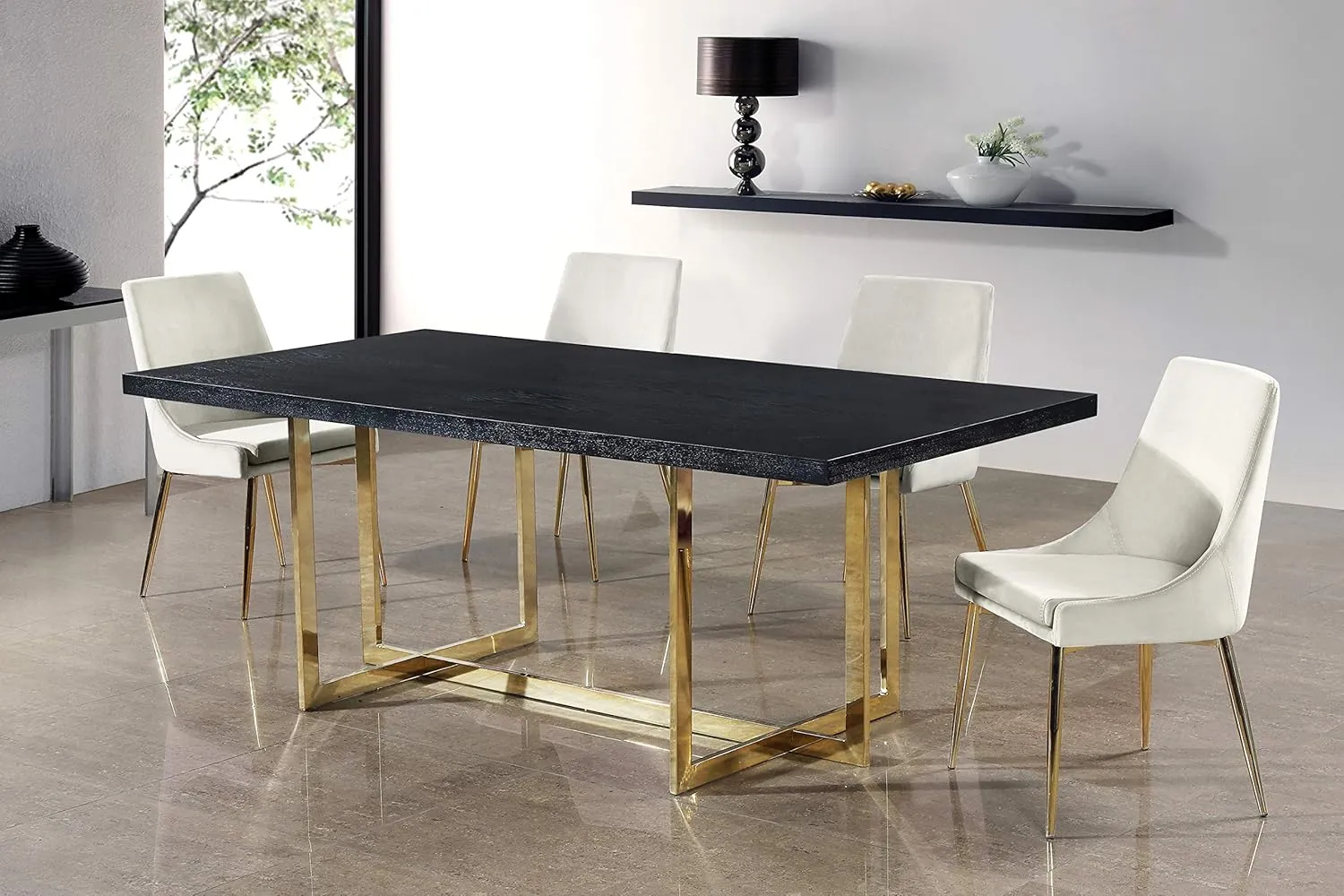 Meridian Furniture Karina Collection Modern | Contemporary Velvet Upholstered Dining Chair with Sturdy Metal Legs, Set of 2, 19.5" W x 21.5" D x 33.5" H, Cream