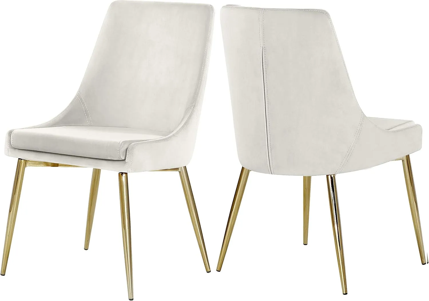 Meridian Furniture Karina Collection Modern | Contemporary Velvet Upholstered Dining Chair with Sturdy Metal Legs, Set of 2, 19.5" W x 21.5" D x 33.5" H, Cream