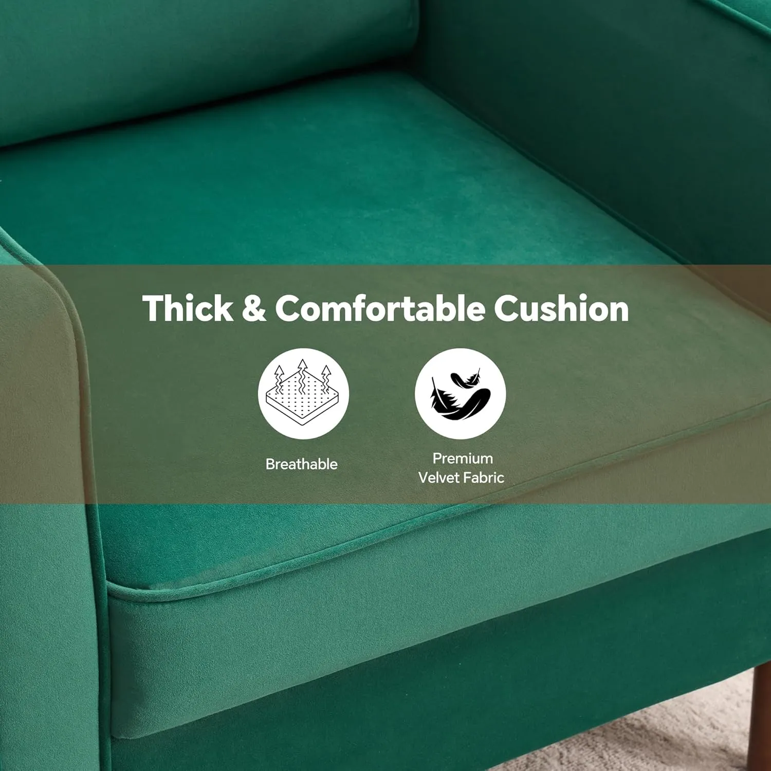 Mid Century Modern Accent Chairs Set of 2, Upholstered Reading Armchair for Living Room, Velvet Comfy Sofa Chair with Wood Legs for Bedroom, Office, Waiting Room, Green